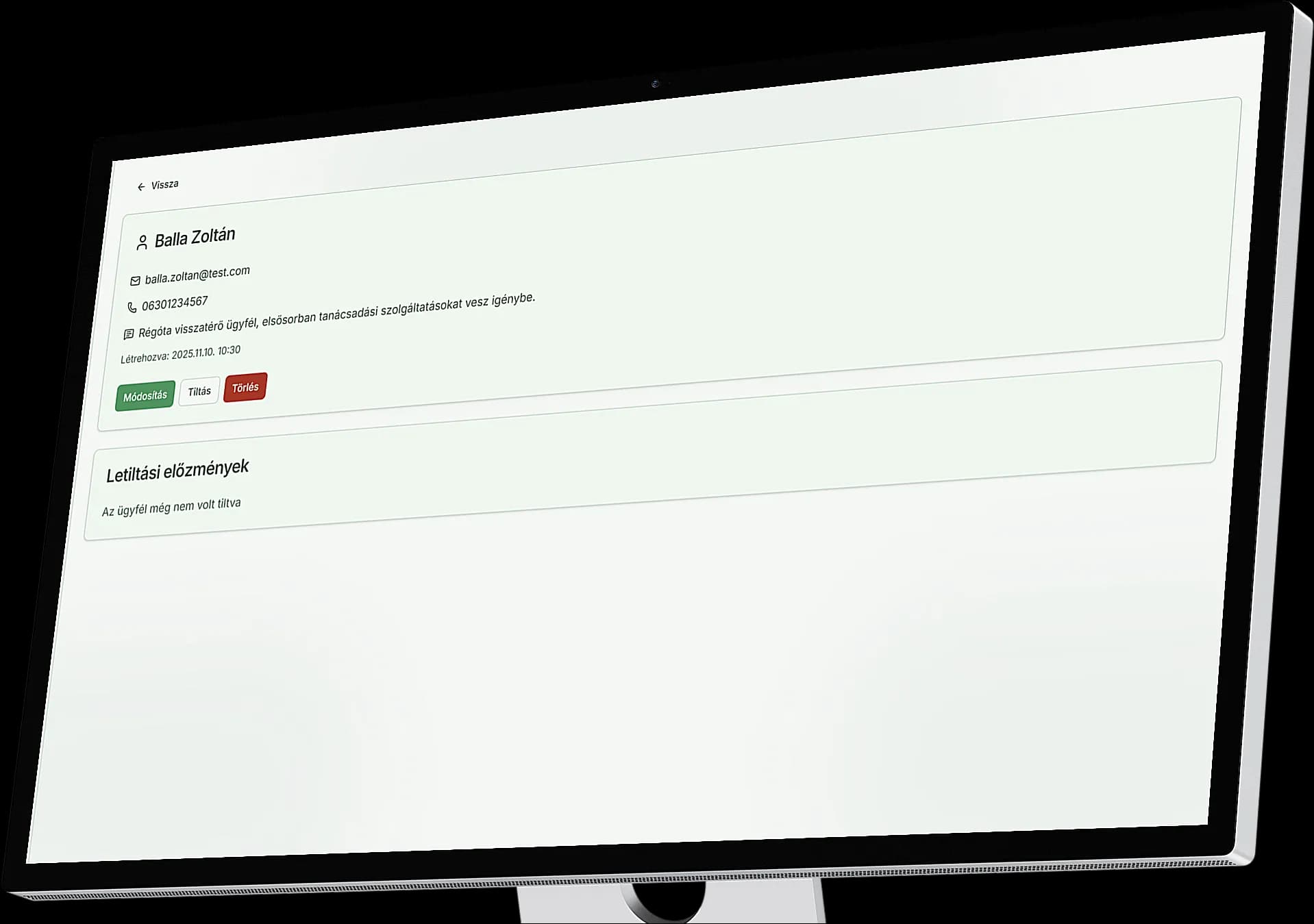 Ügyfél adatok részletei