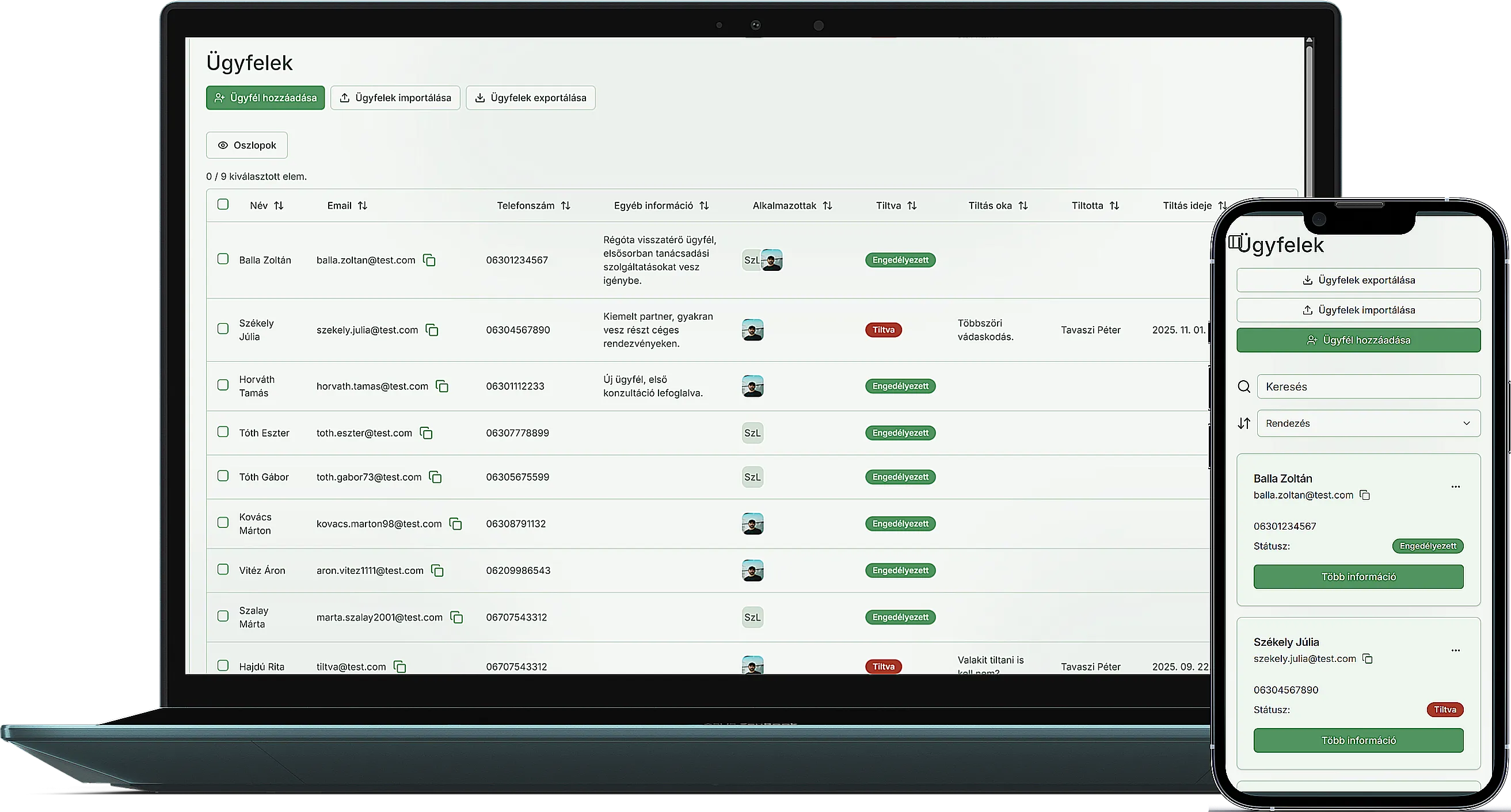 Ügyfelek táblázat