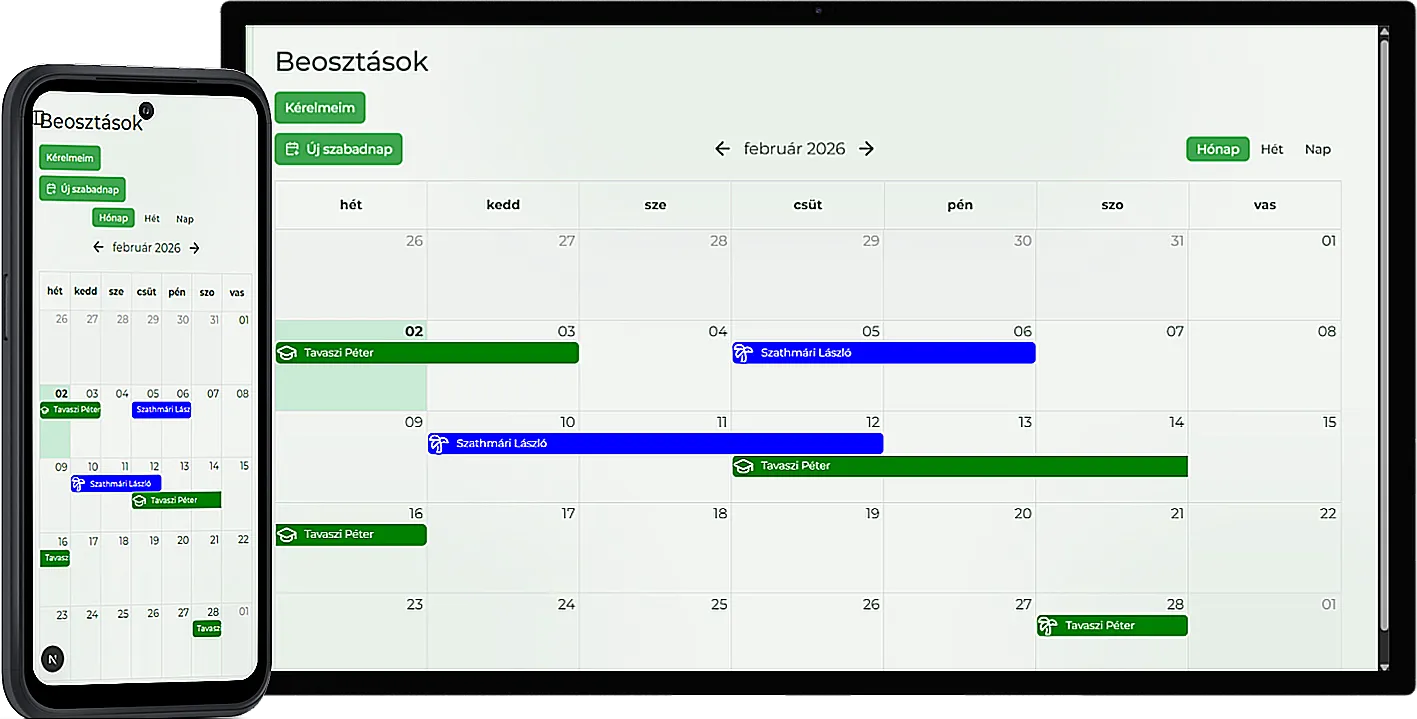 Beosztások táblázat